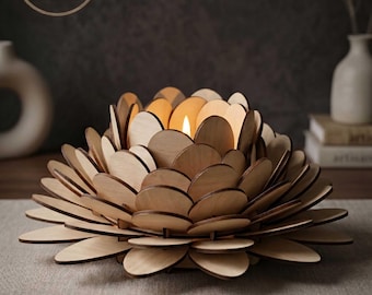 Lotus Flower Lamp SVG Laser Cut File | Night Light DXF Glowforge xTool | Cricut Lotus Lamp Pattern | Wood Candle Holder Instant Download