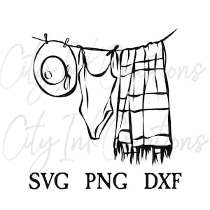 Clothesline SVG Hand drawn Clothesline outline laundry room decor black and white laundry room art Swimsuit svg beach clothes svg summer svg