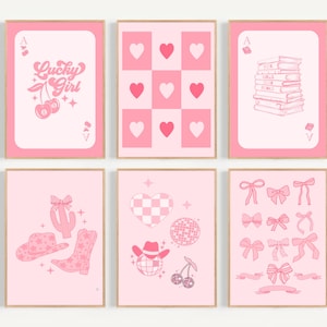 Ensemble d'art mural tendance de 6 impressions Déco chambre coquette pour ados Décoration dopamine Chambre girly rose Ensemble d'affiches roses girly Décoration chambre d'enfant fille