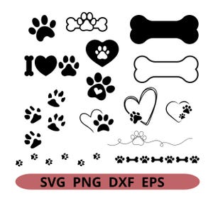 Dog paws SVG Dog bones SVG files for Cricut Dog lover svg bundle Outline dog paw svg Dog clipart png eps dxf Pet heart paws bundle