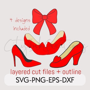 Ruby slippers SVG layered cut file for Cricut and Silhouette | Wizard of oz laser file | Red slippers PNG sublimation design