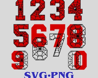 Spider Web Font SVG Layered Cut File Cricut Silhouette | Super Hero Font | Spider Numbers Birthday Invitation | PNG Sublimation Design