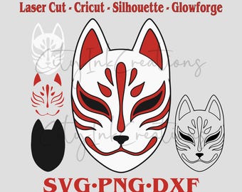 Kitsune Mask SVG Laser Cut Files Japanese Fox Mask Layered svg File for Cricut, Anime Vector, Simple Fox Design, Kitsune PNG DXF