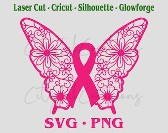 Floral Butterfly SVG Cancer Ribbon Butterfly PNG Sublimation Design