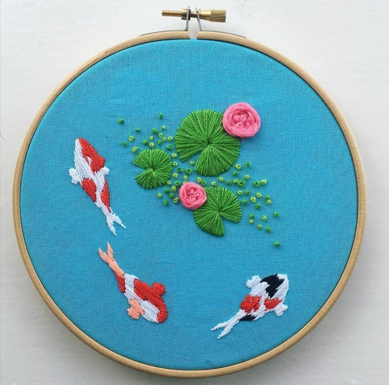Koi pond embroidery pattern  etsy