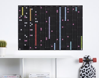 Kalender 2024 mit Klebepunkten, dot on Wandplaner 100x69 cm, Aufkleber in 12 Farben, schwarze Vorder-, weiße Rückseite, Familienplaner