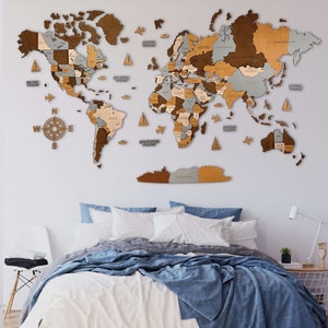 Hölzerne Weltkarte Holz Leo, Weltkarte Wandkunst, Heimdekoration, Einweihungsgeschenk, Wohnzimmerdekoration, Ostergeschenk