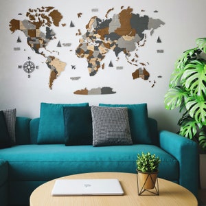 3D-wereldkaart, houten kaart van de wereld, decor van de wereldkaart, wanddecoratie voor thuis, 5e jubileumcadeau, familiecadeau Kerstmis
