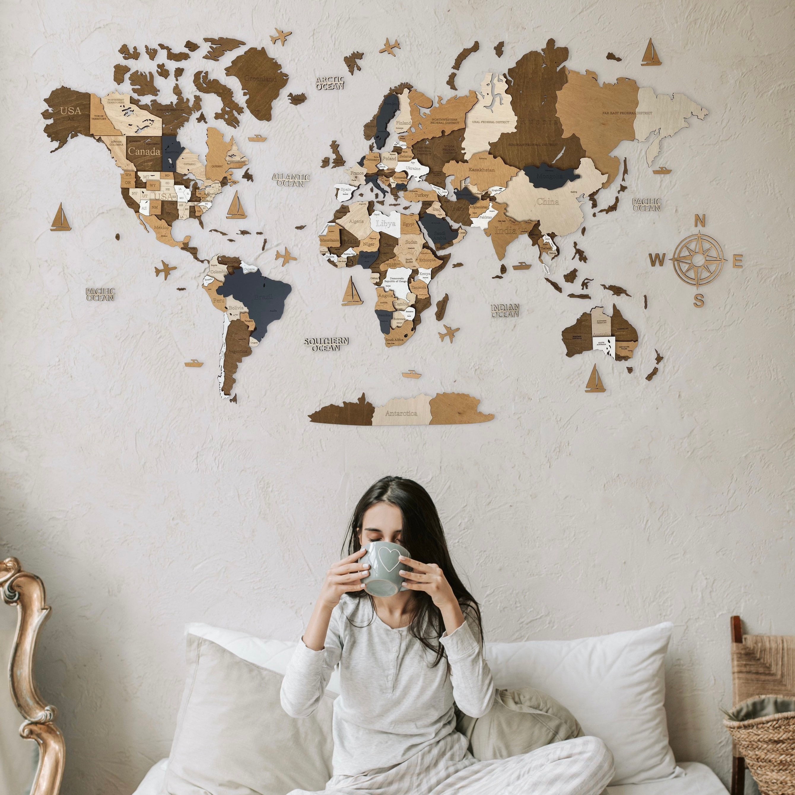 3D Solid Wooden World Map → Enjoy The Wood ‣ Order Now