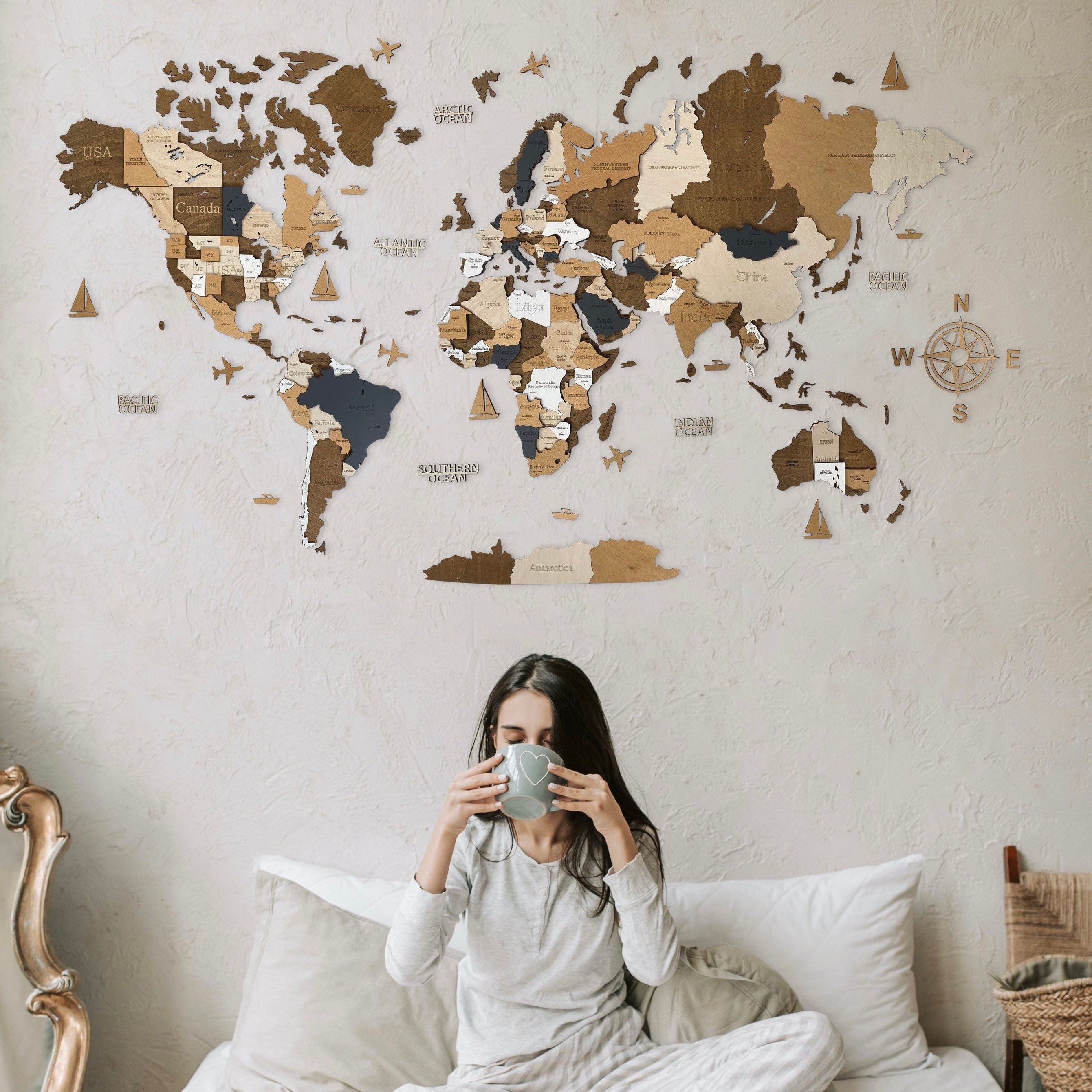 Wooden World Map Wall Decoration No Duty/tax 3D Multilayer Multicolor Very  Detailed Map Perfect Gift for Any Traveler 