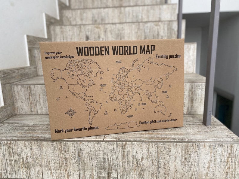 3D Wooden World Map Brown Colors House Wall Decoration Etsy