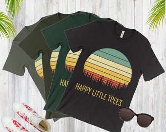 Happy Little Trees Shirt. Camping Hiking Lover T-shirt. Graphic Retro Tees