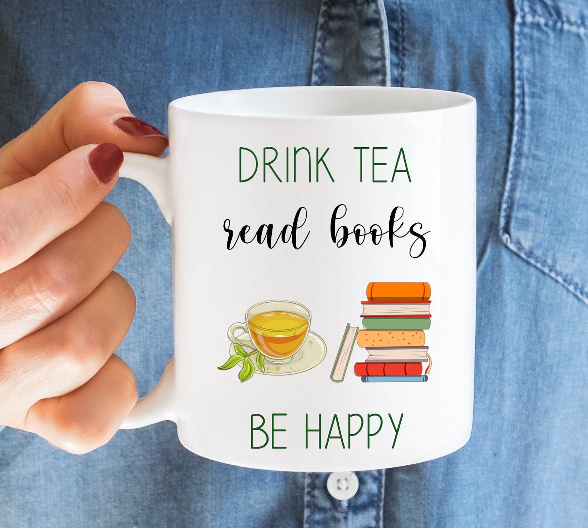 Discover Drink Tea Read Books Be Happy Mug