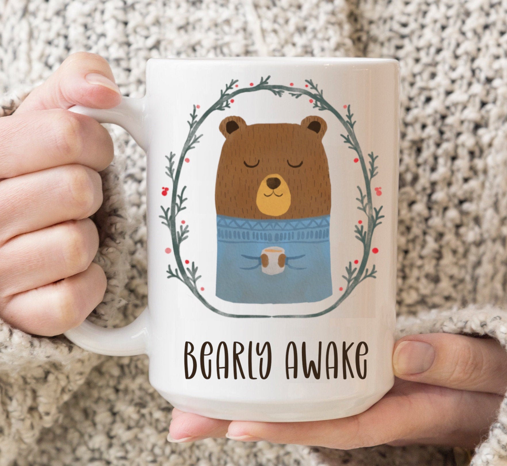 Hatley Funny Ceramic Bear Coffee Mug Classic Bearly Awake