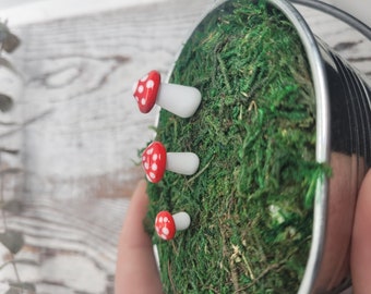 Red mushroom decor, glass mushroom decoration, terrarium or fairy garden accessory, handmade and made to order