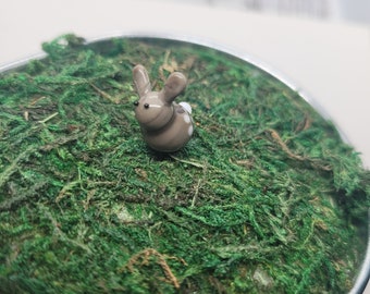 Grey bunny miniature fairy garden ornament, glass bunny for terrarium, fairy garden, or plant poker. MTO