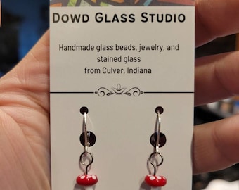 Red and white mushroom earrings, handmade, on sterling silver lever back earrings, made to order