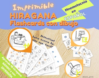 HIRAGANA FLASHCARDS con Mnemotecnia en ESPAÑOL ilustrada (Imprimible japonés)