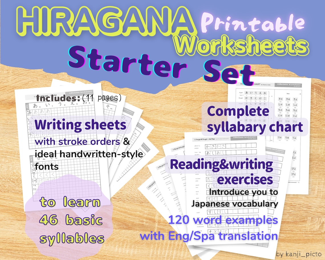 HIRAGANA Worksheets starter Set japanese Printable - Etsy