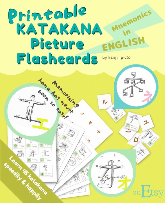 KATAKANA FLASHCARDS Illustrated Memorizing Techniques in Etsy