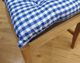 Seat Pad Gingham Check Bluebell, Picnic Check Blue White, Chair Cushion With Ties Kitchen Dining Room Garden