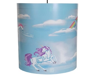 Light Shade Unicorns, Novelty Kids Ceiling Pendant Shade, Clouds Rainbows Blue White Multicoloured, Purple Yellow Orange Pink