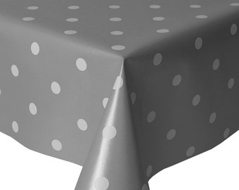 Mushroom Grey Polka Dot Spots PVC Vinyl Wipe Clean Tablecloth Oilcloth ALL SIZES 