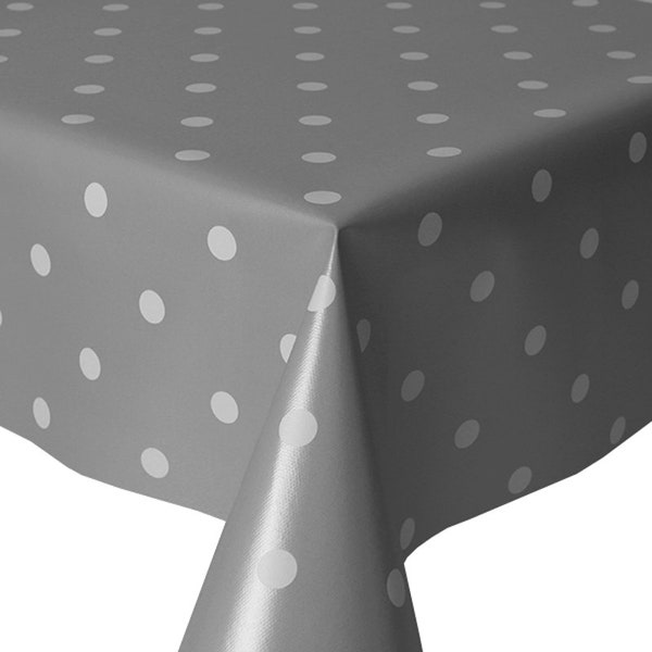 PVC Table Cloth Polka Dot Grey, Circle Spots Table Cover Decoration Arts & Crafts Idea Wipe Clean