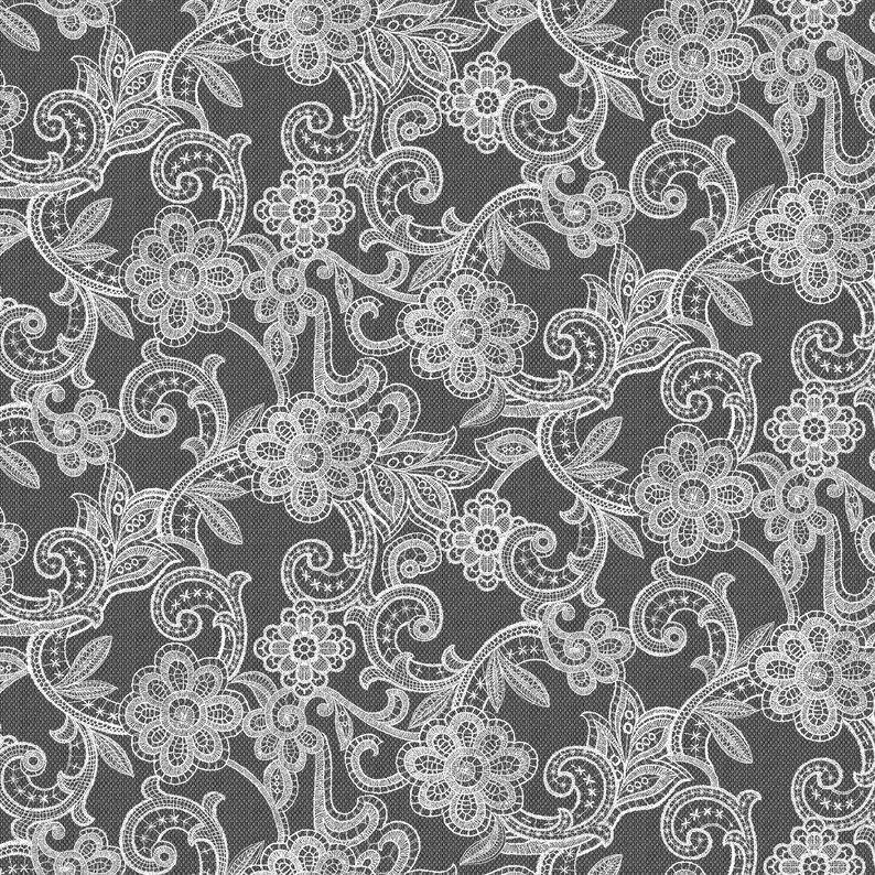 PVC Table Cloth Fleur Lace Slate, Lace Print Effect Floral Vine Grey ...