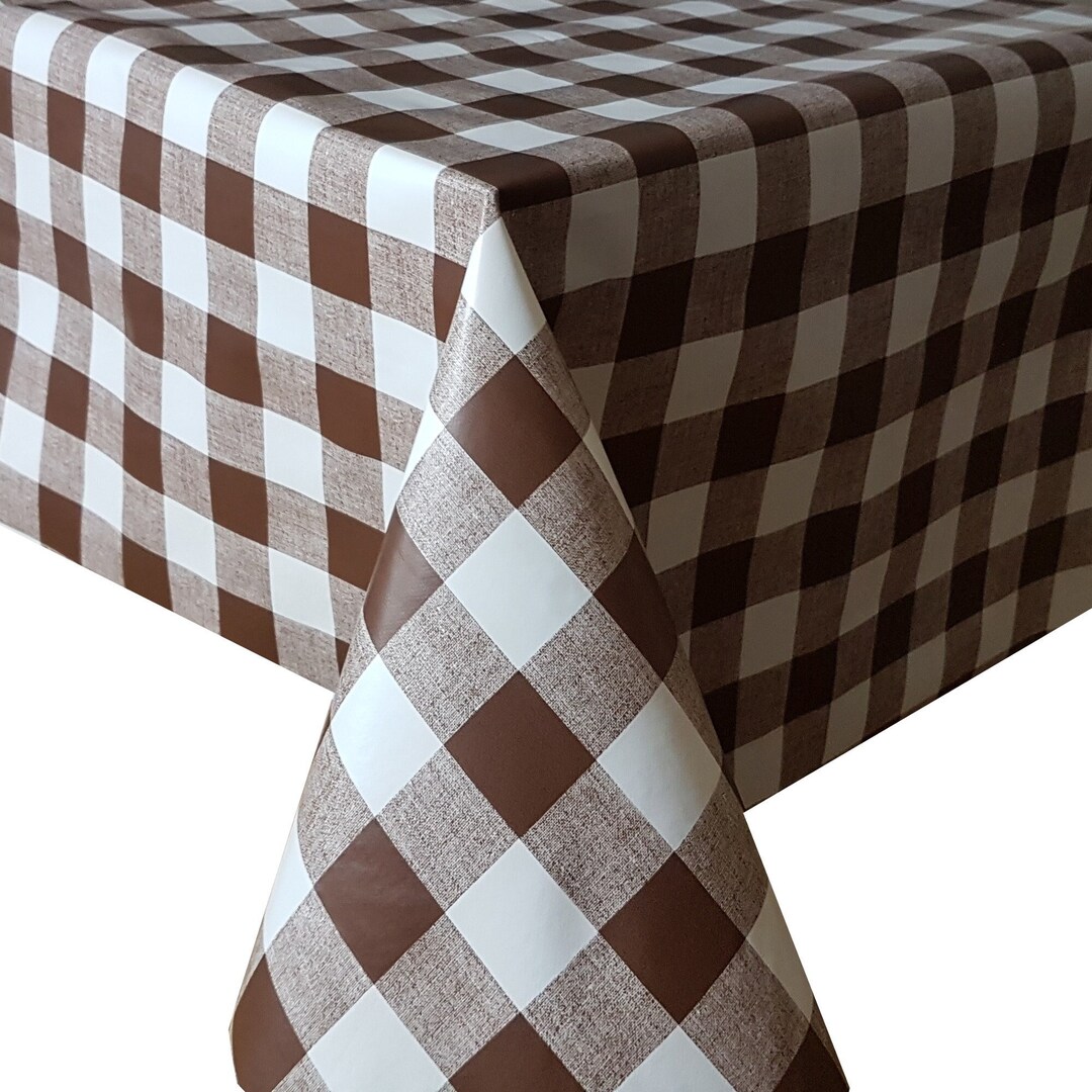 PVC Table Cloth Large Check Brown Table Cover Decoration Etsy UK