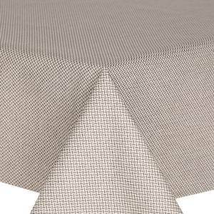 May include: A beige tablecloth with a subtle herringbone pattern. The fabric has a smooth texture and a slightly sheen finish.