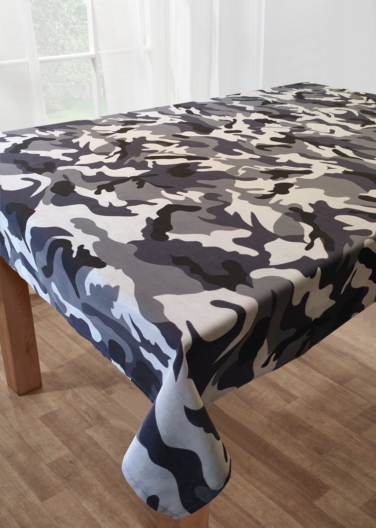Camo Black Table Cloth, Camouflage Army Military Print Grey Charcoal Slate