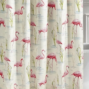 Duschvorhang Flamingos Mit 12 Ring-Haken Gedruckt Vogel Rosa Grün Beige Blau Reed Teich