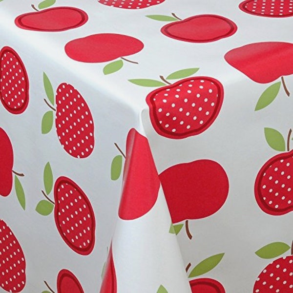 PVC Table Cloth Apples Red, Dotty Polka Dot Spots Fruit White Crimson, Decorative Arts & Crafts Idea Wipe Clean, Café School Protector Cover