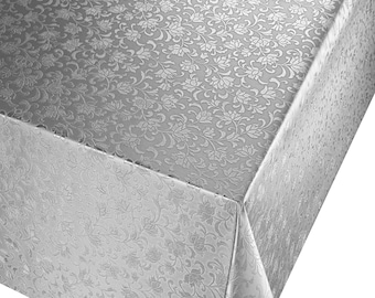 PVC Table Cloth Pippa Silver, Floral Flower Vine Grey Metallic Embossed Raised 3D Effect Table Cover Decoration Art & Craft Idea Wipe Clean