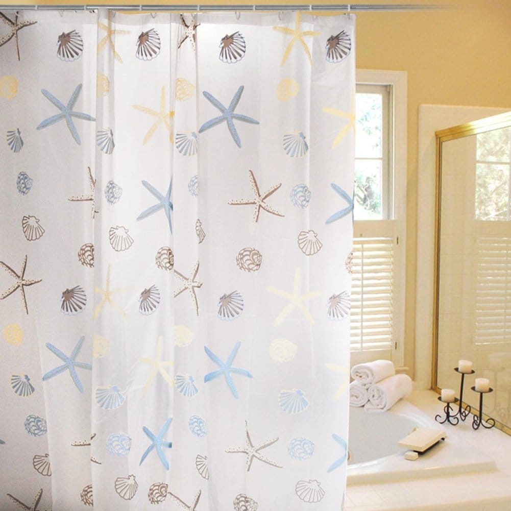Ikfashoni Small Stall Coastal Shower Curtain, Nautical Seashell Shower  Curtain with 12 Hooks, Ocean Themed Beach Bathroom Curtain, Starfish  Seahorse
