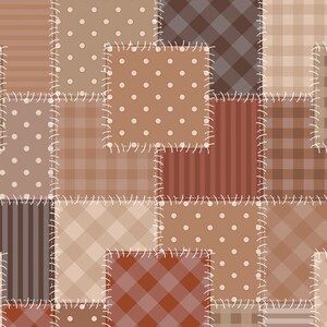 PVC Table Cloth Stitch Patch Brown, Patchwork Gingham Stripe Polka Dot Checks Latte, Table Cover Decoration, Arts & Crafts Idea, Wipe Clean