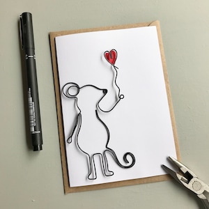 Personalised Wire Mouse Heart Greetings/Anniversary Card