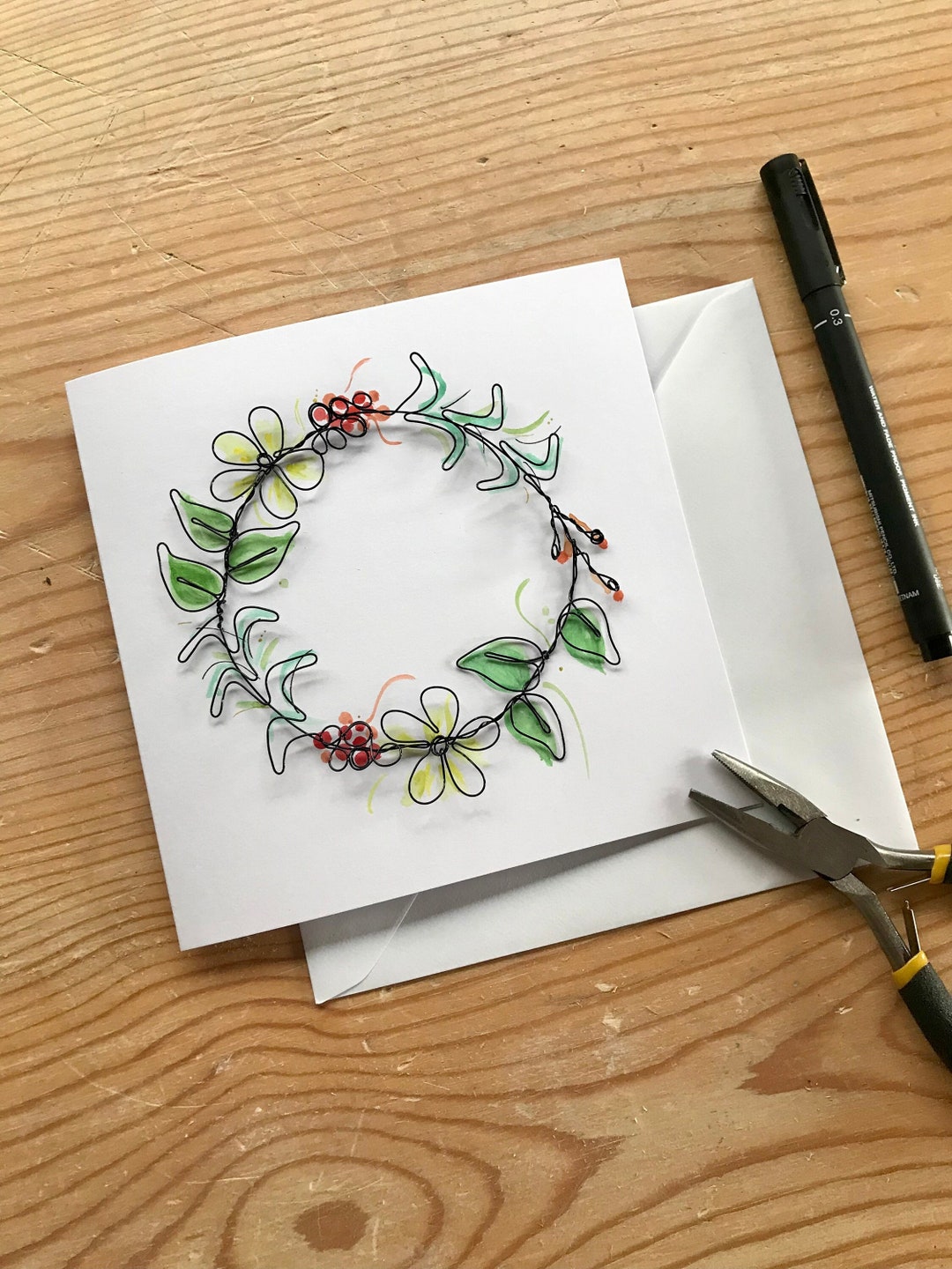 Personalised Floral Wire Wreath Greetings Card Etsy UK
