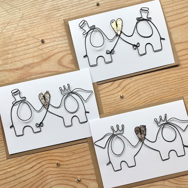 Personalised Wire Elephant Anniversary/Wedding Card