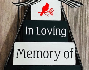 In Loving Memory, Buffalo check, Cardinal Memorial gift personalized with your choice of text