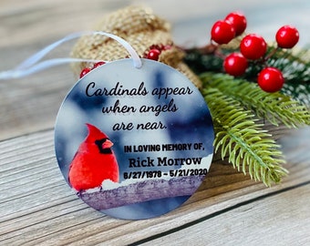 Cardinal ornament, memorial ornament, personalized with name and date, memorial Christmas ornament