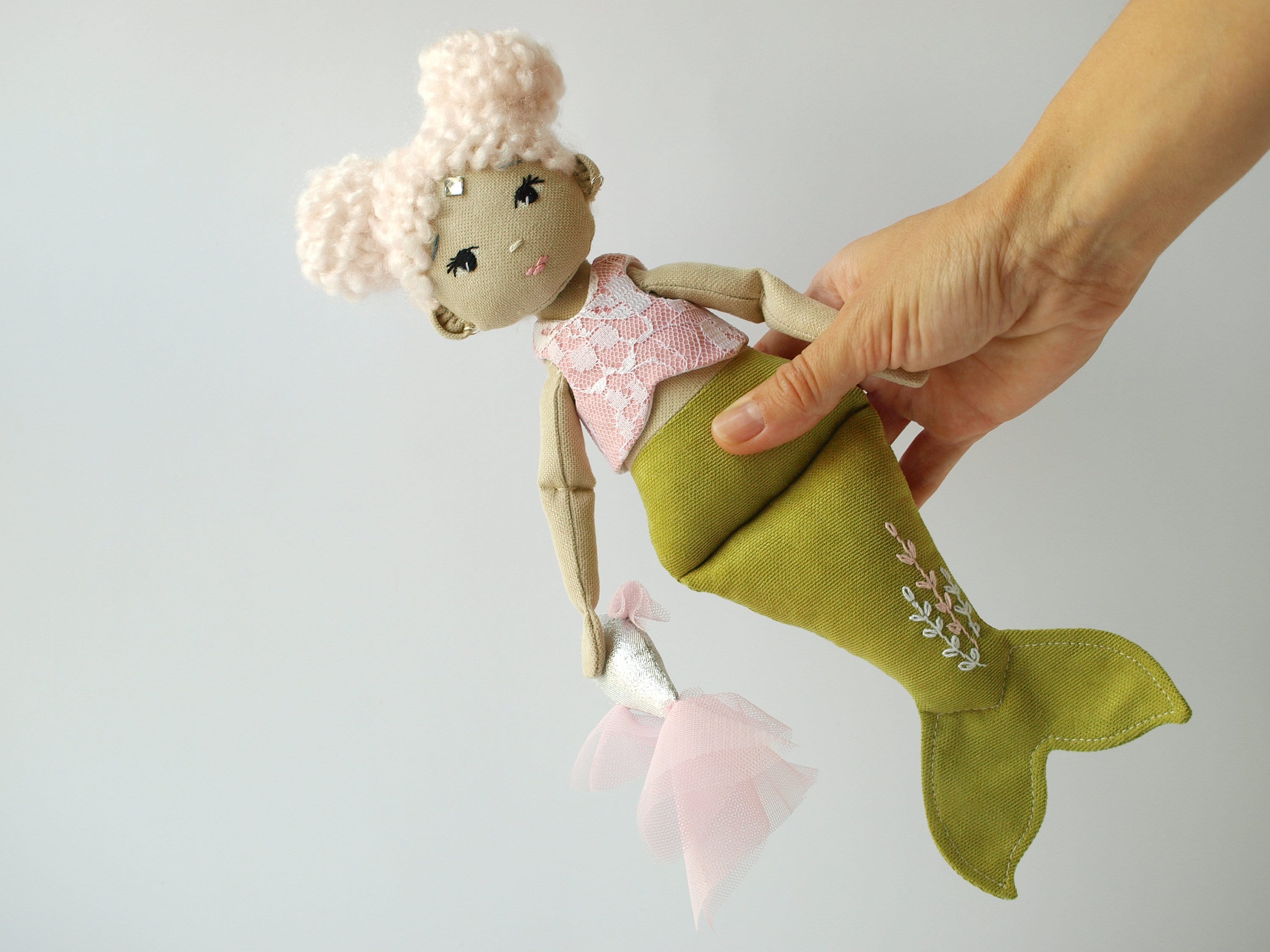 Textile mermaid doll 11.8"