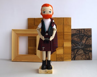 Scotsman doll with a beard, Kilt boy doll