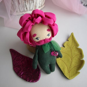 Peony doll boy, Bearded doll, Flower doll in a pot, Fabric flower toy image 8