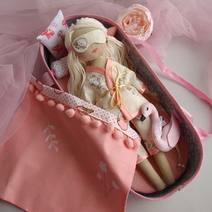 Dress up rag doll 12 with a cradle, a set of clothes and a swan, Mermaid doll, Doll set image 10