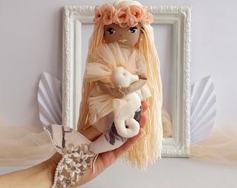 Textile mermaid doll 10.2" / Dress up rag doll