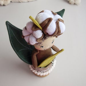 Cotton flower doll in a pot, Textile plant toy, Handmade cotton flowers image 9