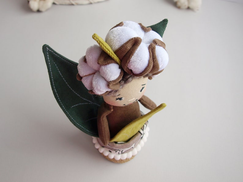 Cotton flower doll in a pot, Textile plant toy, Handmade cotton flowers image 9