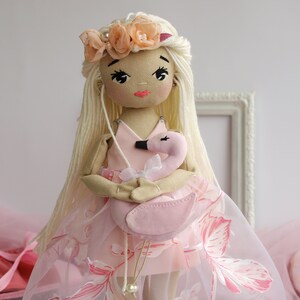 Dress up rag doll 12 with a cradle, a set of clothes and a swan, Mermaid doll, Doll set afbeelding 3